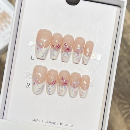 Floral Design Stiletto Press-On Nails Acalora