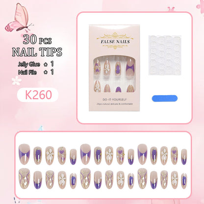 Artificial nail set with elegant flower and glitter details Acalora