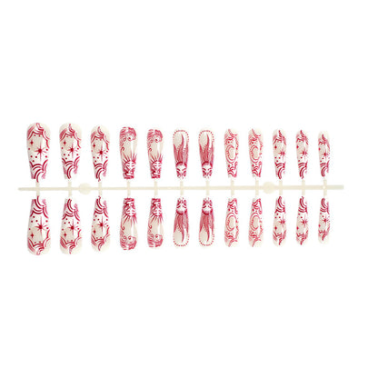 Artistic Press-On Nail Set with Unique Star and Graphic Patterns Acalora