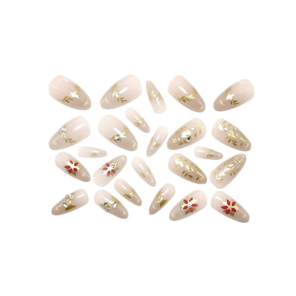 Artificial nails with elegant flower design and glitter accents Acalora
