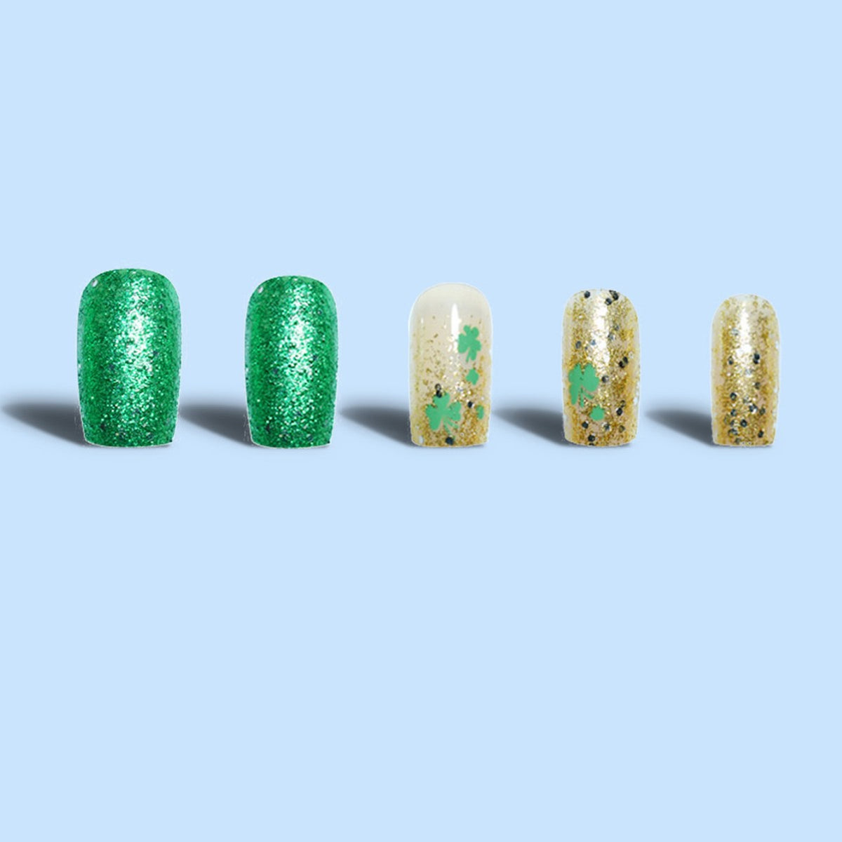 Festive Decorative Press-On Nails with Shamrock Design Acalora