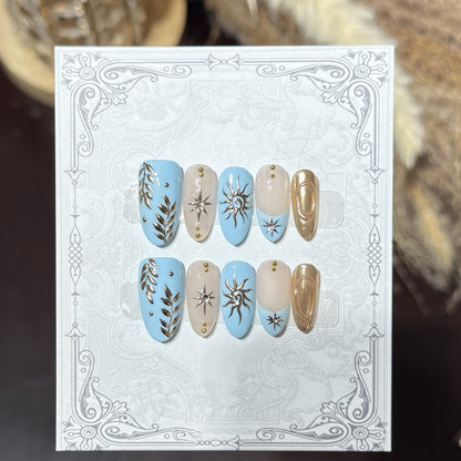 Decorative Press-On Nail Set with Celestial Accents Acalora