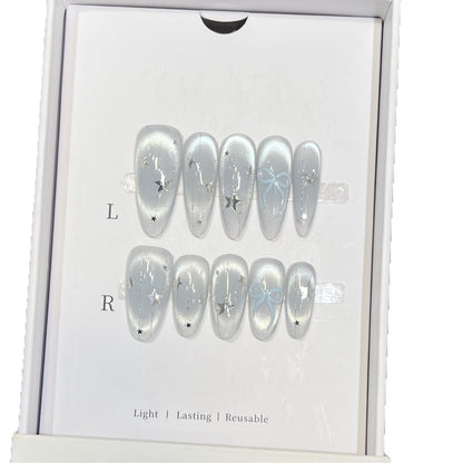 Decorative Stiletto Press-On Nail Set with Star and Bow Accents Acalora