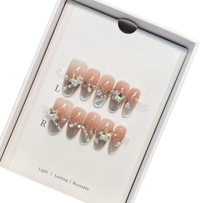 Elegant Press-On Almond Nails with Floral Accents Acalora
