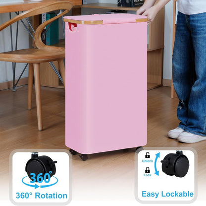 High-quality laundry container with bamboo lid and practical carrying handle Acalora