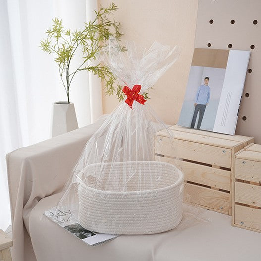 Natural storage basket with ribbons Acalora