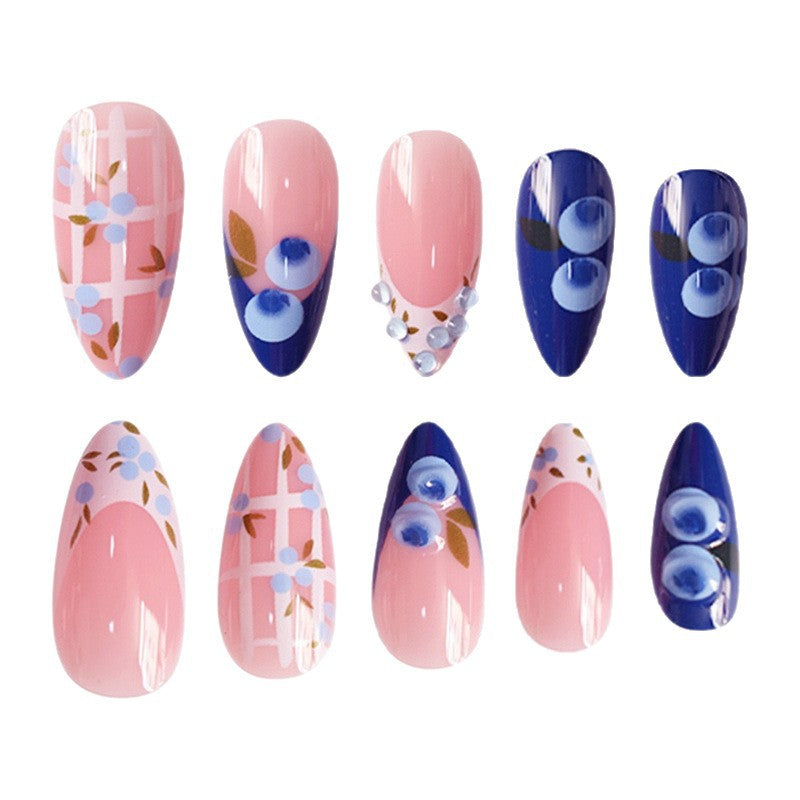 Artistic Press-On Nail Set with Floral Accents Acalora