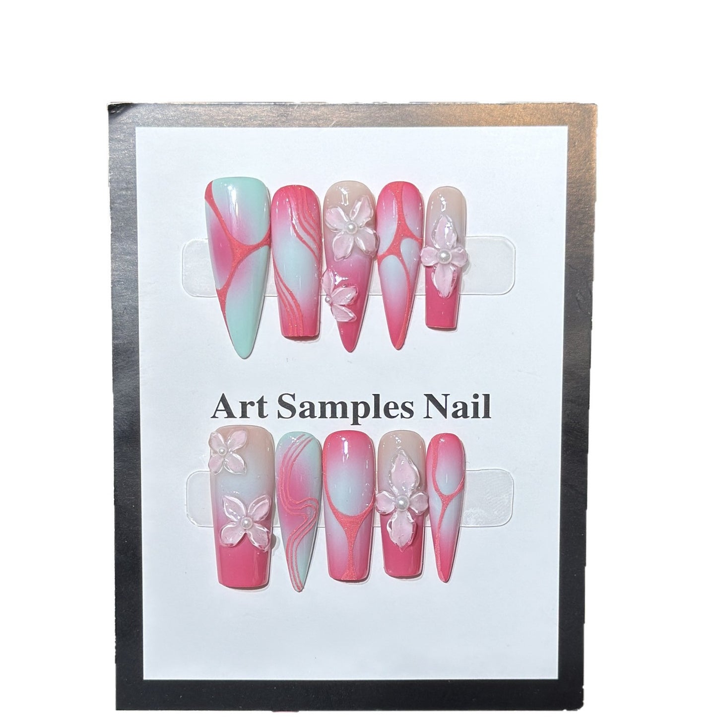 Decorative Stiletto Press-On Nails with Floral Designs Acalora