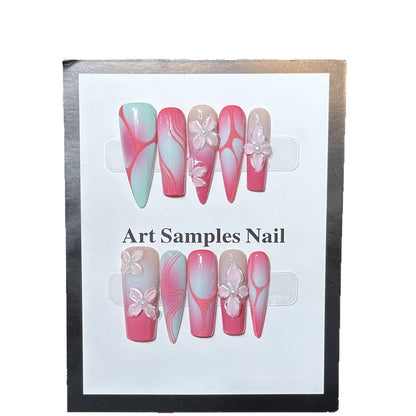Decorative Stiletto Press-On Nails with Floral Designs Acalora