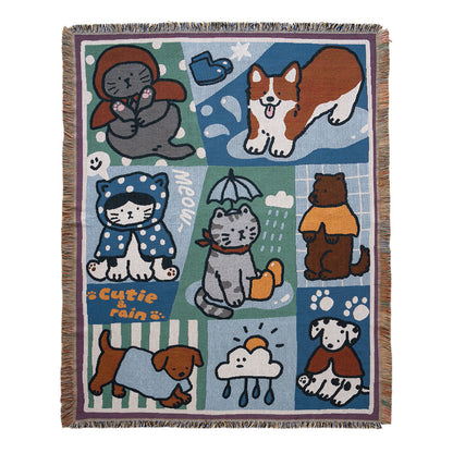 Playful Animal-Themed Tapestry Throw Blanket