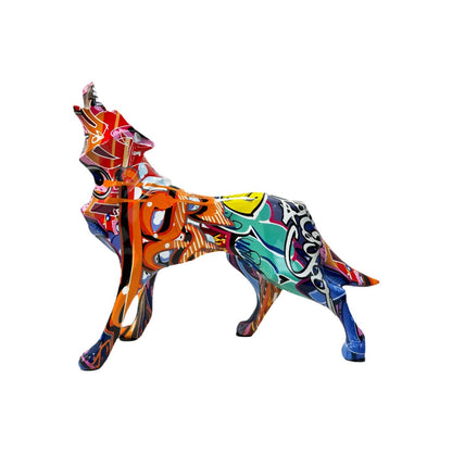 Unique wolf sculpture made of hand-painted resin Acalora