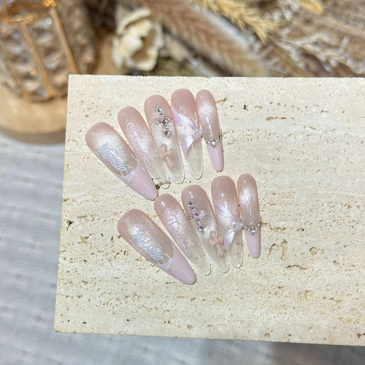 Elegant Stiletto Press-On Nail Set with Intricate Designs Acalora