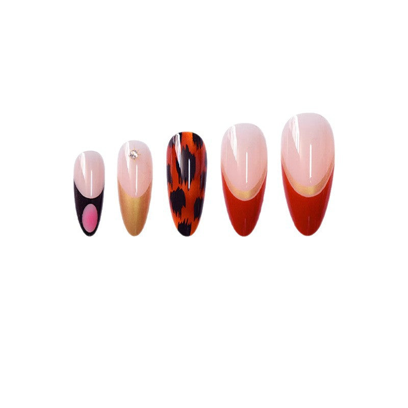Decorative Stiletto Press-On Nails with Metallic Accents Acalora