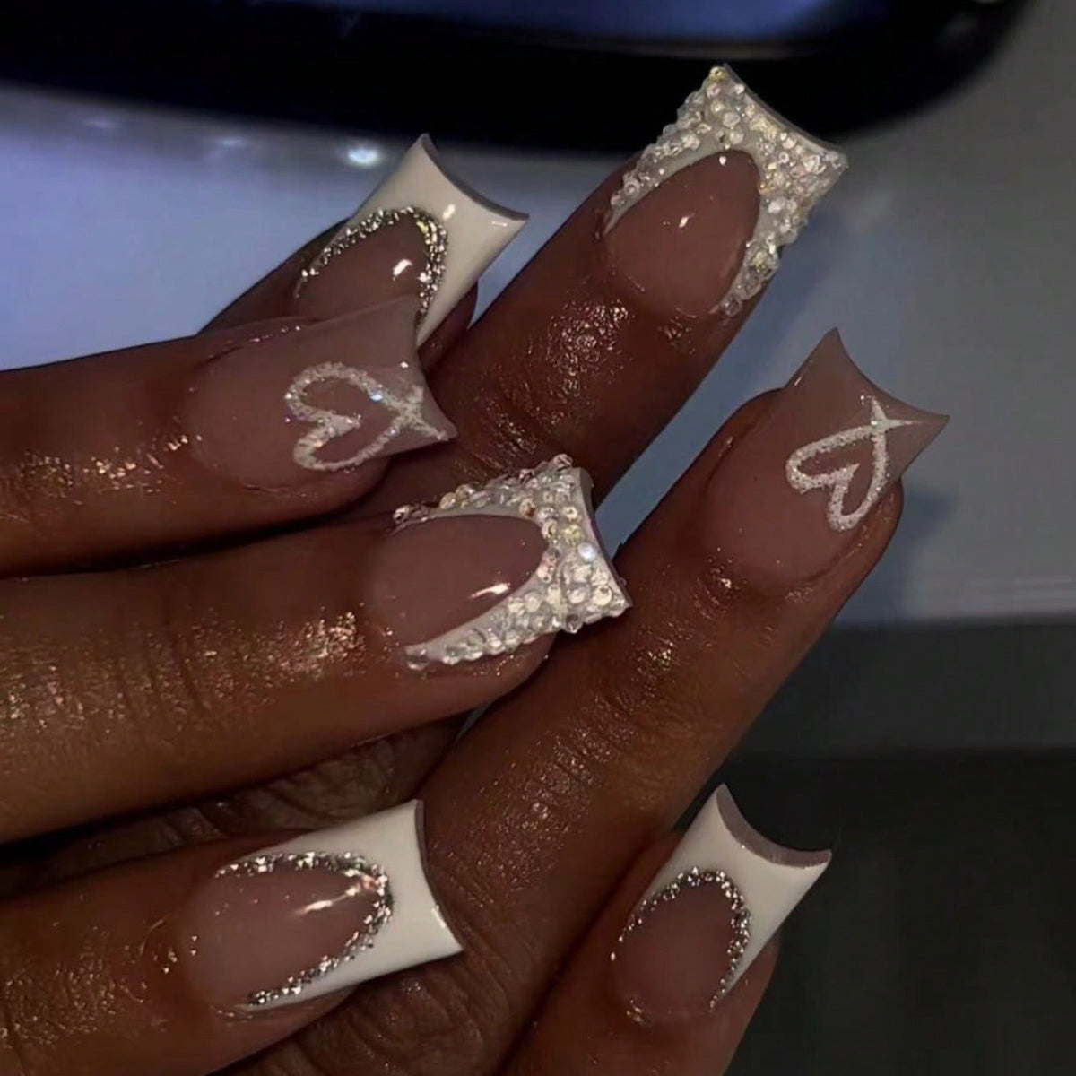 Decorative Rhinestone and Heart Design Press-On Nails Acalora