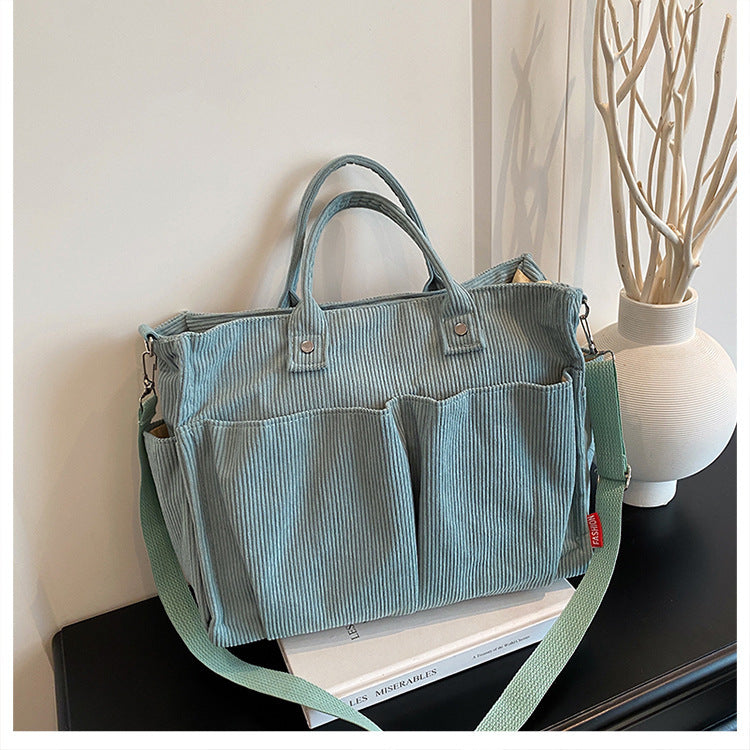 Corduroy Multi-Pocket Tote Bag Acalora