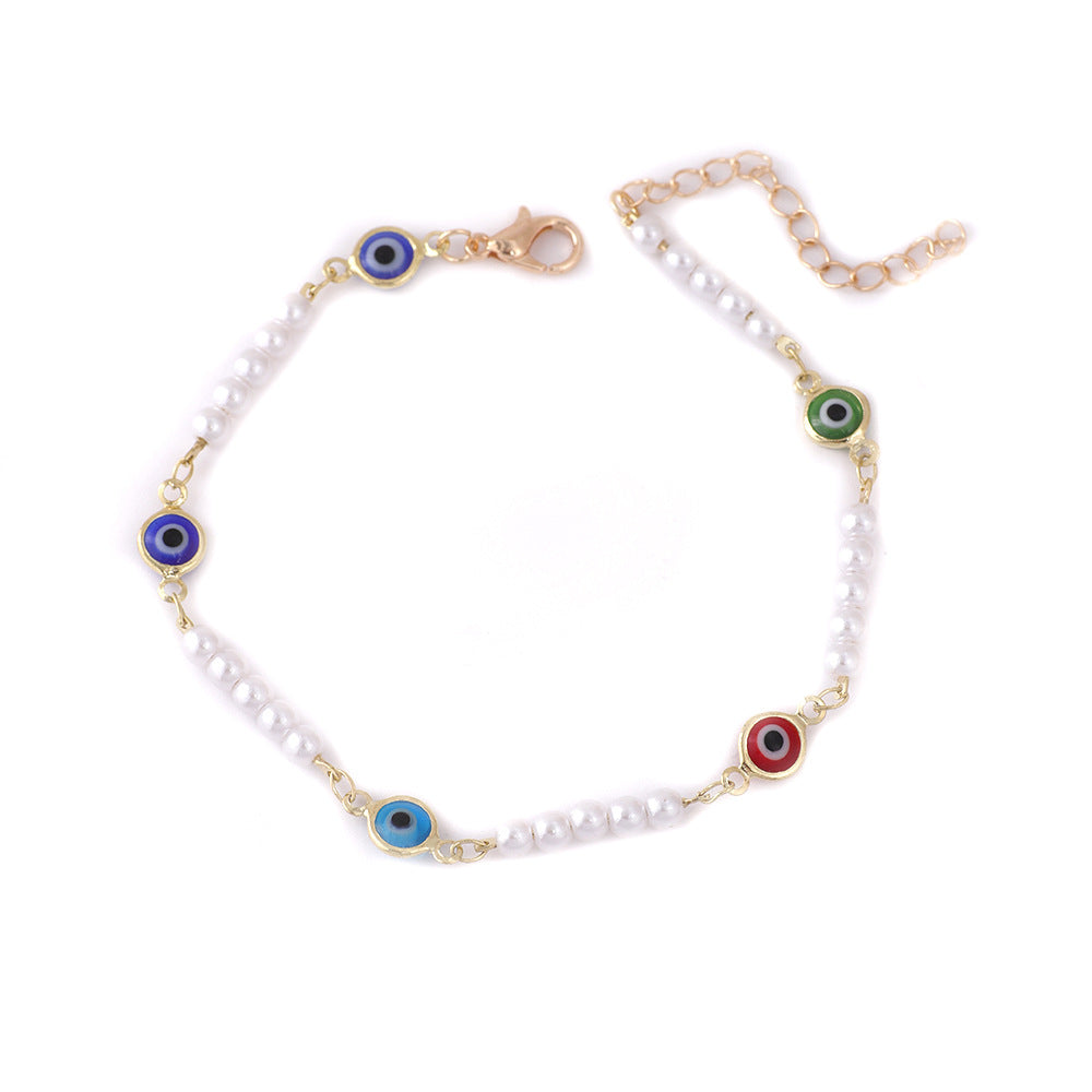 Pearl and Colorful Evil Eye Bracelet Acalora