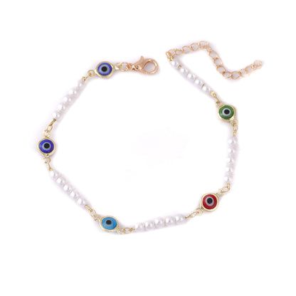 Pearl and Colorful Evil Eye Bracelet Acalora