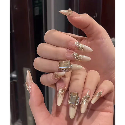 Glamorous Stiletto Press-On Nail Set with Metallic Accents Acalora