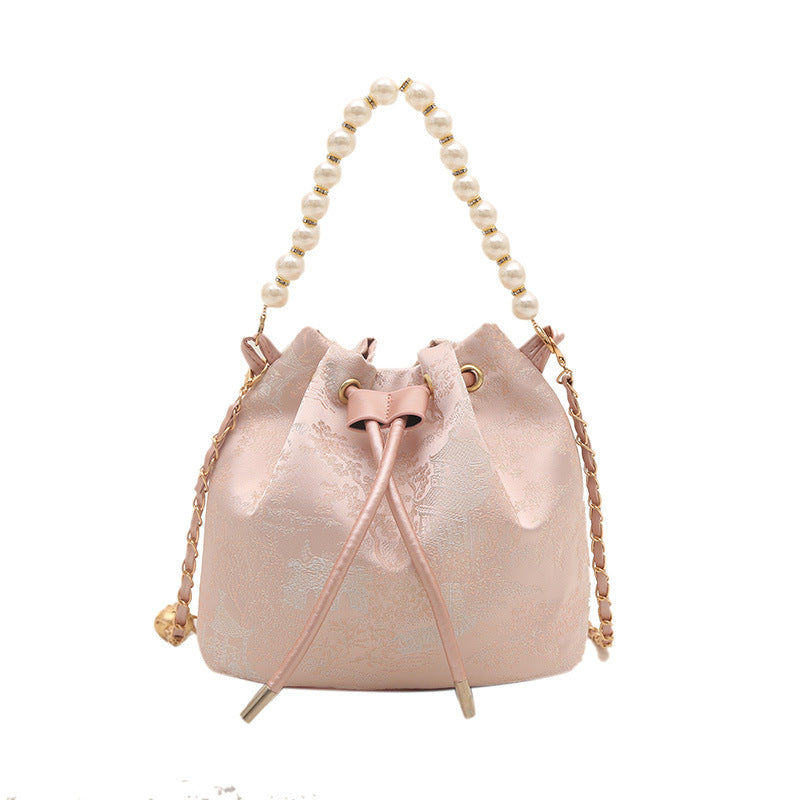 Elegant Floral Print Drawstring Bucket Bag Acalora