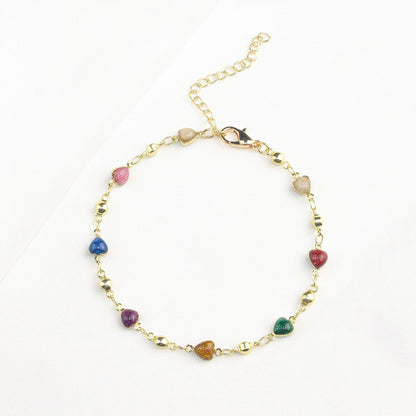 Heart-Shaped Beaded Anklet Acalora
