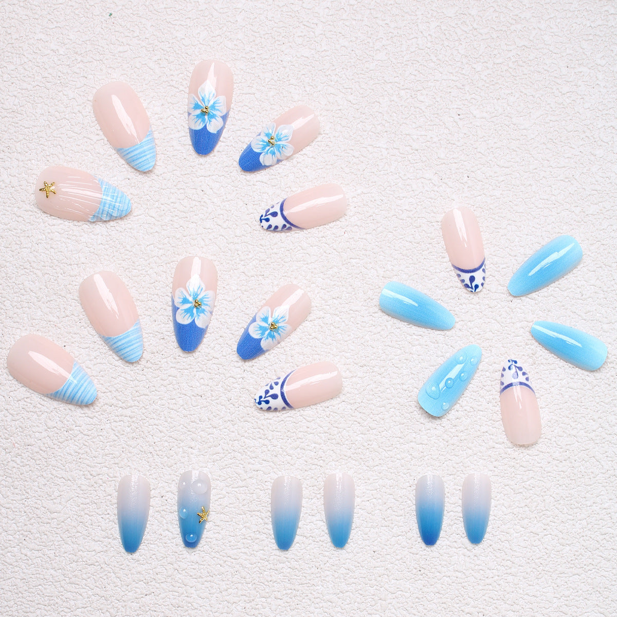 Elegant Artificial Nails with Maritime Design Acalora