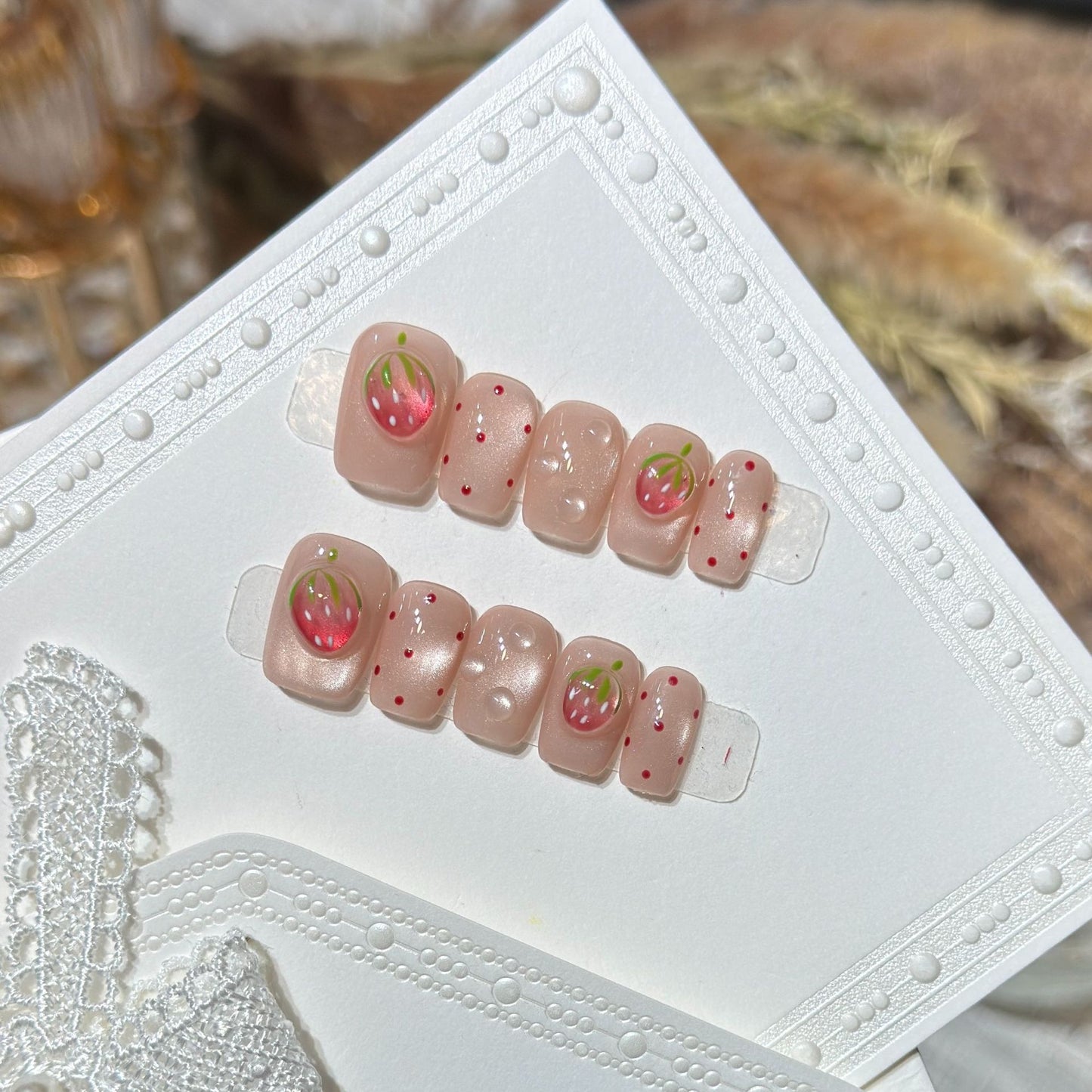 Strawberry-Inspired Press-On Nail Art Set Acalora