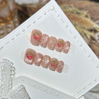 Strawberry-Inspired Press-On Nail Art Set Acalora