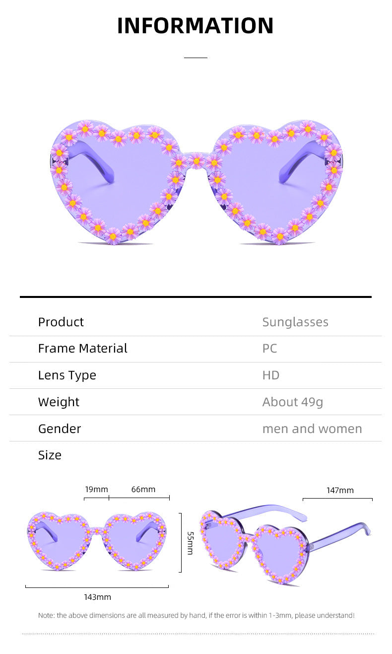 Ladies Love-Shaped Sunglasses with Floral Embellishments Bowlift