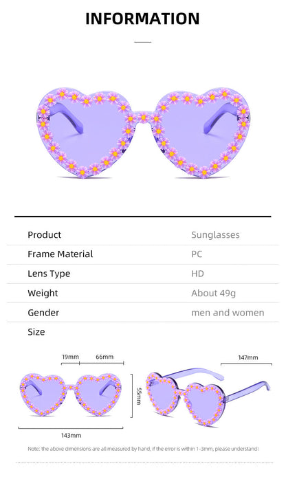 Ladies Love-Shaped Sunglasses with Floral Embellishments Bowlift