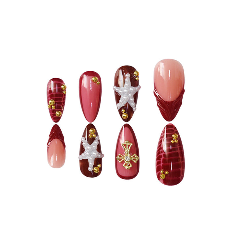 Artistic Stiletto Press-On Nail Art Set with Gemstone Accents Acalora