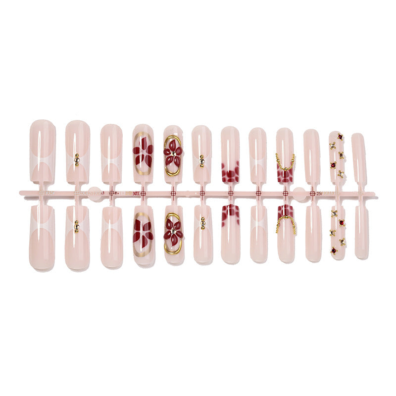 Premium Floral Design Press-On Nail Set with Decorative Elements Acalora