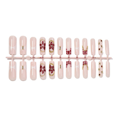 Premium Floral Design Press-On Nail Set with Decorative Elements Acalora