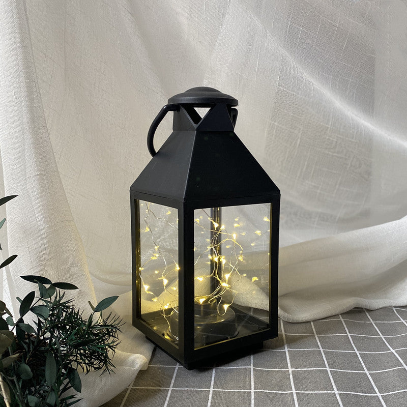 Decorative Metal and Glass Lantern with Warm LED Fairy String Lights Acalora