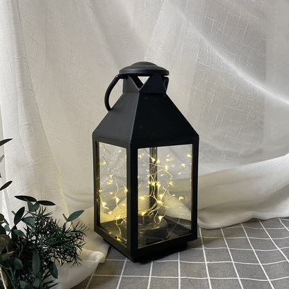 Decorative Metal and Glass Lantern with Warm LED Fairy String Lights Acalora