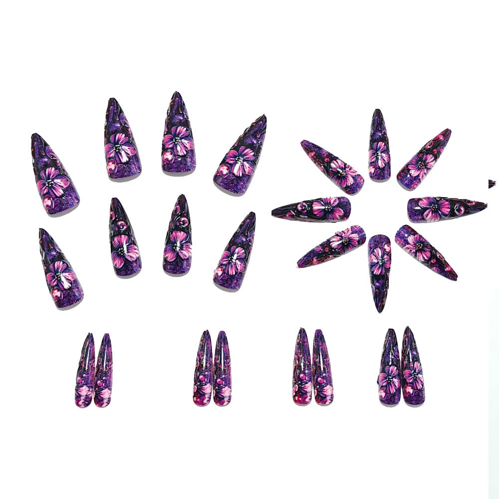 Artificial nails with luxurious floral design and glitter effects Acalora