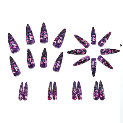 Artificial nails with luxurious floral design and glitter effects Acalora