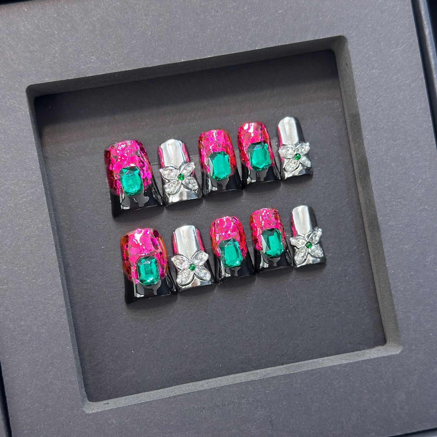 Glamorous Press-On Nail Design with Jewel Accents Acalora