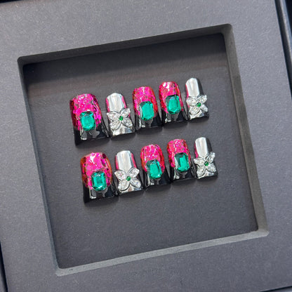 Glamorous Press-On Nail Design with Jewel Accents Acalora