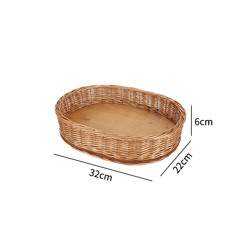 Decorative Round Woven Basket with Wooden Base