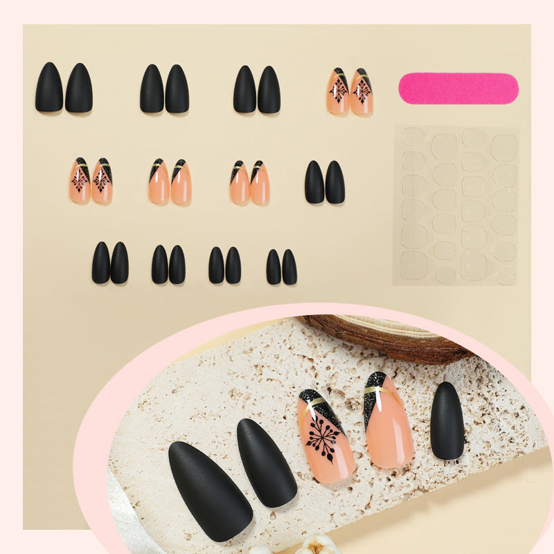 Artistic Matte Press-On Nail Set with Unique Floral Patterns Acalora