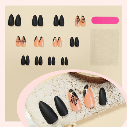 Artistic Matte Press-On Nail Set with Unique Floral Patterns Acalora