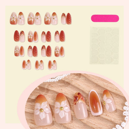Artificial nail set with handcrafted flowers and elegant embellishments Acalora