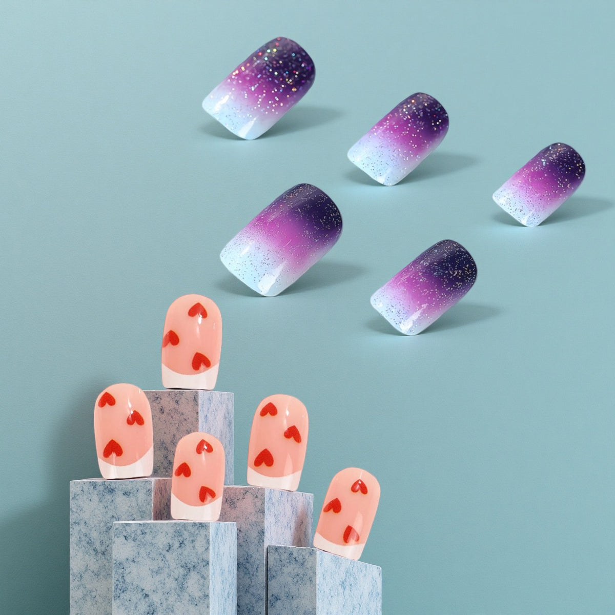 Nail Art Set with Romantic Heart Design Acalora
