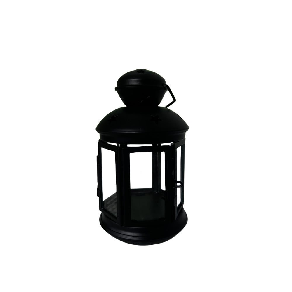 Decorative Star-Cut Glass Panel Metal Tea Light Lantern Acalora