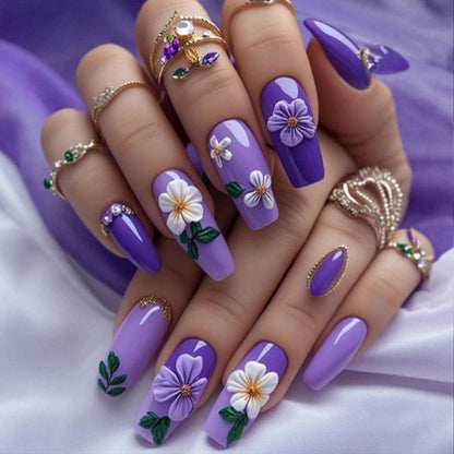 Artificial nails with floral embellishments and elegant high gloss Acalora