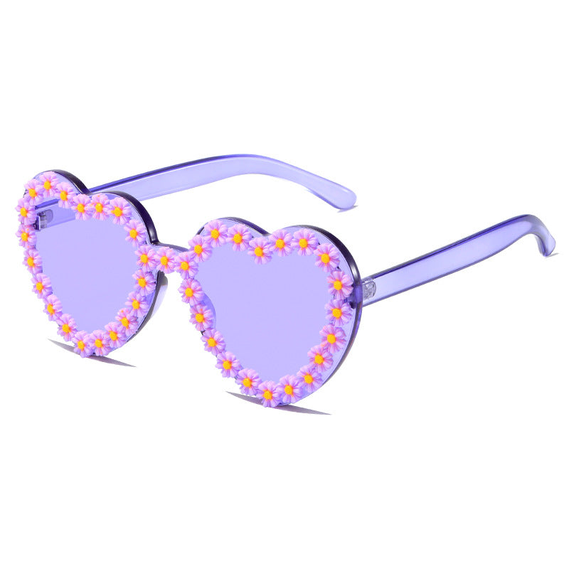 Ladies Love-Shaped Sunglasses with Floral Embellishments Bowlift