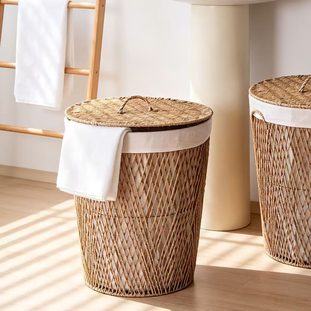 Natural fiber laundry basket with lid Acalora