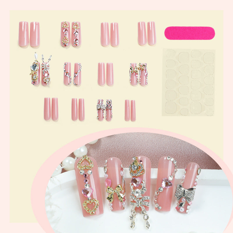 Decorative Press-On Nail Art Set with Glamorous Gem Accents Acalora