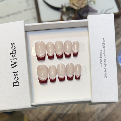 Artistic Gel Press-On Nail Set with Elegant French Tips Acalora