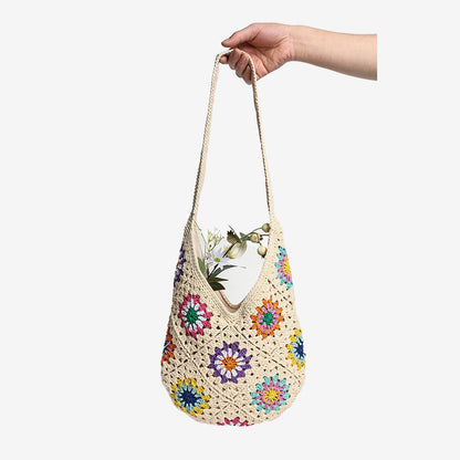 Women's handbag made of hand-knotted macrame with colorful embellishments Karnz